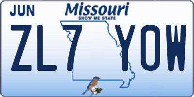 MO license plate ZL7Y0W
