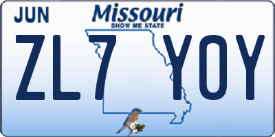 MO license plate ZL7Y0Y
