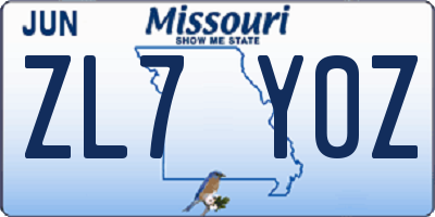 MO license plate ZL7Y0Z