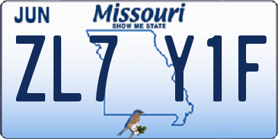 MO license plate ZL7Y1F