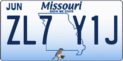 MO license plate ZL7Y1J