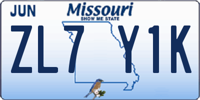 MO license plate ZL7Y1K