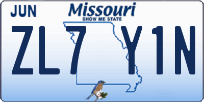 MO license plate ZL7Y1N