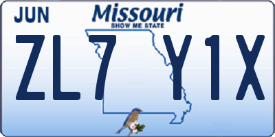 MO license plate ZL7Y1X