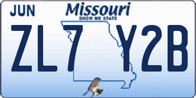 MO license plate ZL7Y2B