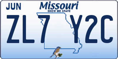 MO license plate ZL7Y2C