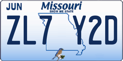 MO license plate ZL7Y2D