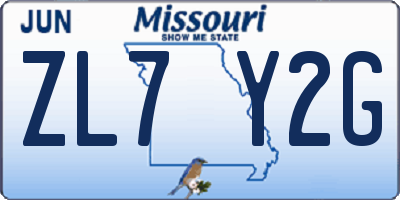 MO license plate ZL7Y2G