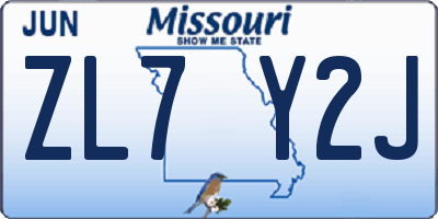 MO license plate ZL7Y2J