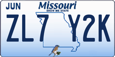 MO license plate ZL7Y2K