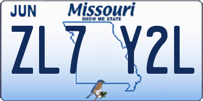 MO license plate ZL7Y2L