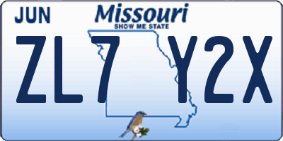 MO license plate ZL7Y2X