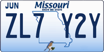 MO license plate ZL7Y2Y