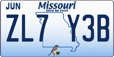 MO license plate ZL7Y3B