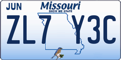 MO license plate ZL7Y3C