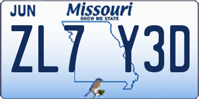 MO license plate ZL7Y3D