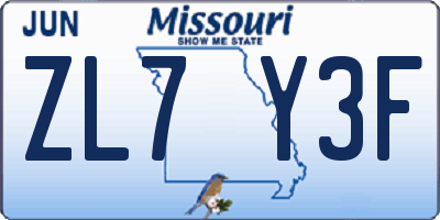 MO license plate ZL7Y3F