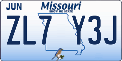 MO license plate ZL7Y3J
