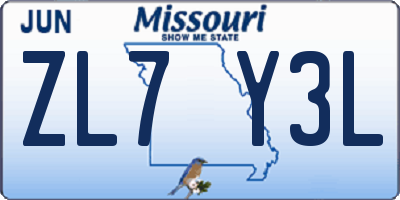 MO license plate ZL7Y3L