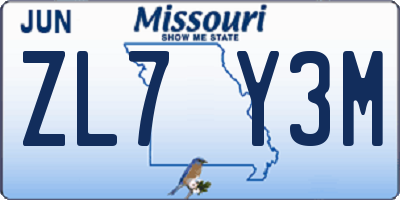 MO license plate ZL7Y3M