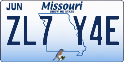 MO license plate ZL7Y4E
