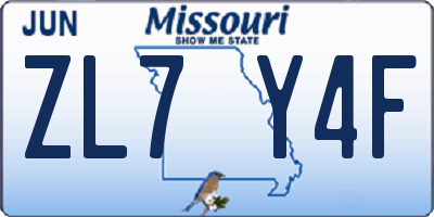 MO license plate ZL7Y4F
