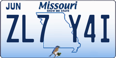 MO license plate ZL7Y4I