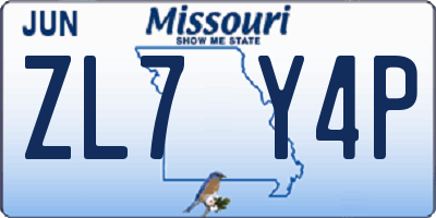 MO license plate ZL7Y4P