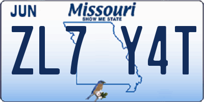 MO license plate ZL7Y4T