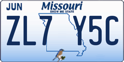 MO license plate ZL7Y5C