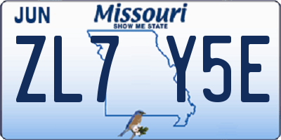 MO license plate ZL7Y5E