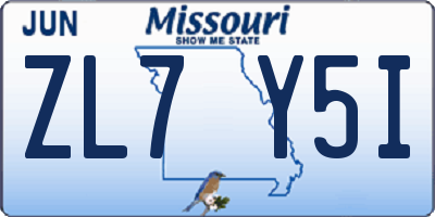 MO license plate ZL7Y5I