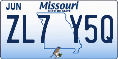 MO license plate ZL7Y5Q