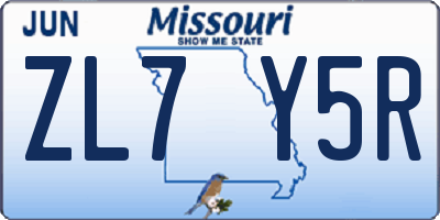 MO license plate ZL7Y5R