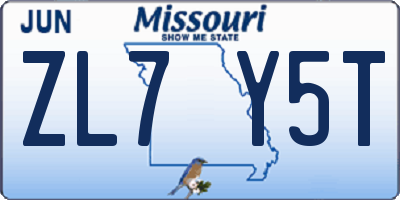 MO license plate ZL7Y5T