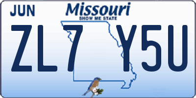 MO license plate ZL7Y5U