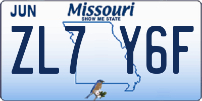 MO license plate ZL7Y6F