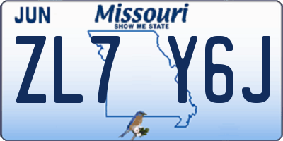 MO license plate ZL7Y6J