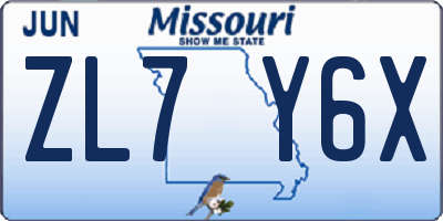 MO license plate ZL7Y6X