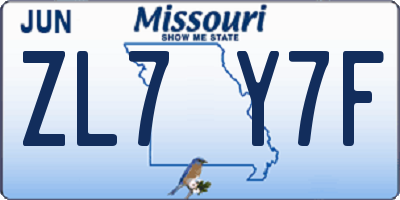 MO license plate ZL7Y7F