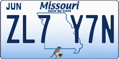 MO license plate ZL7Y7N