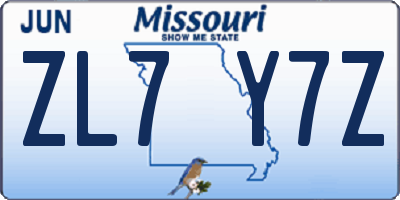 MO license plate ZL7Y7Z
