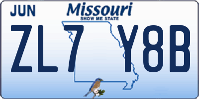 MO license plate ZL7Y8B