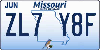 MO license plate ZL7Y8F