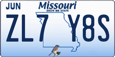 MO license plate ZL7Y8S