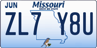 MO license plate ZL7Y8U