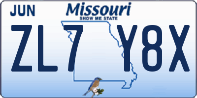 MO license plate ZL7Y8X