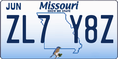 MO license plate ZL7Y8Z