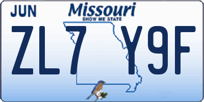 MO license plate ZL7Y9F