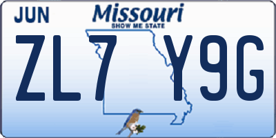 MO license plate ZL7Y9G